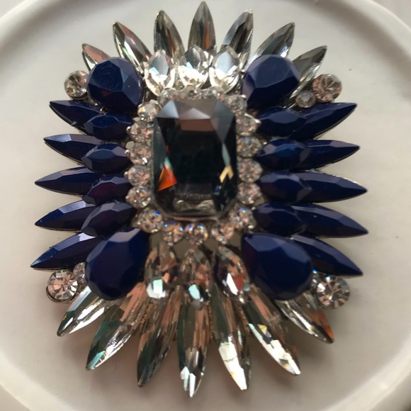 Stunning Statement Necklace | Crystal and Blue Rhinestone Large Pendant - Picture 5 of 5
